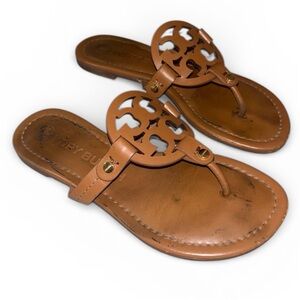 Tory Burch Miller Tan Leather Sandals 5, Vintage Vachetta Color, Flip Flops